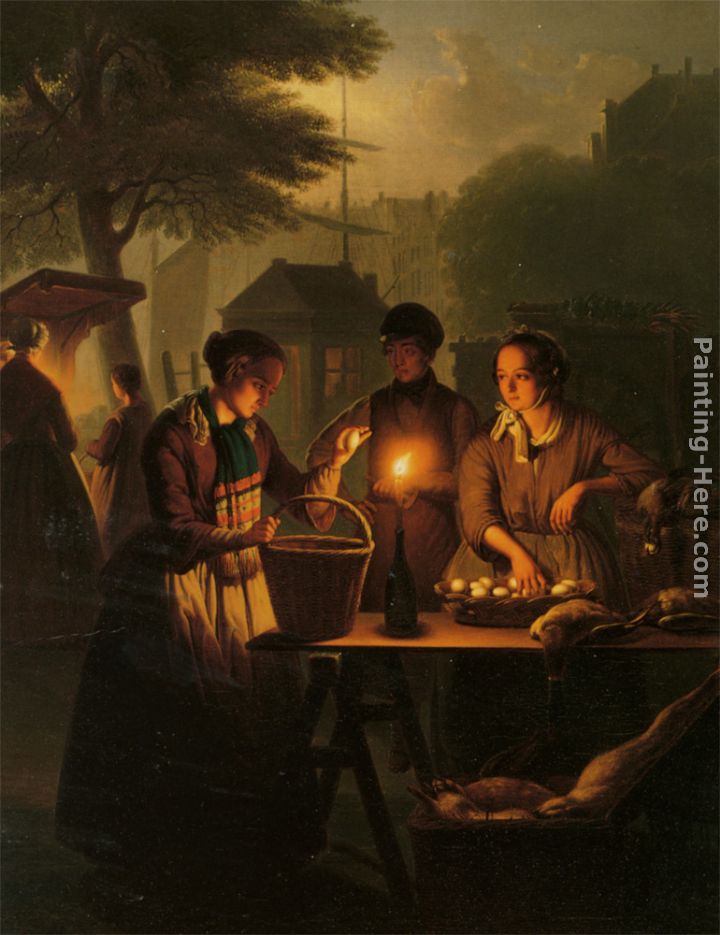 An Evening Market painting - Petrus Van Schendel An Evening Market art painting